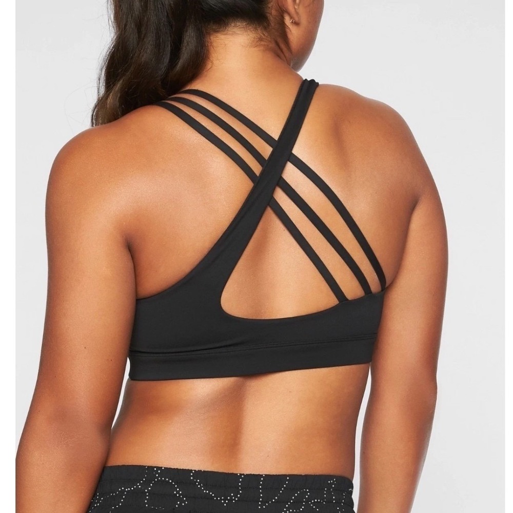 Athleta Black Run Free A-C Strappy Sports Bra Medium Support Workout Small